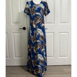 Hilo Hattie Women's Blue Hawaiian Maxi Dress Size Medium
